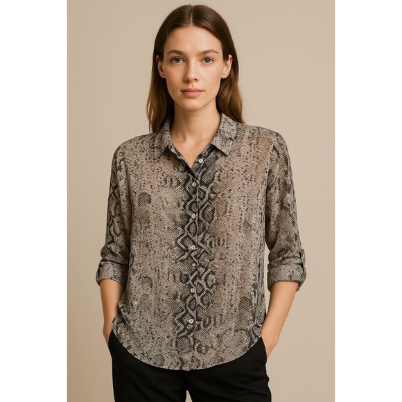 Sweet Rain Snake Skin Print Chiffon Blouse X-large Black Tan Grunge Hip Retro 90 - Picture 1 of 7